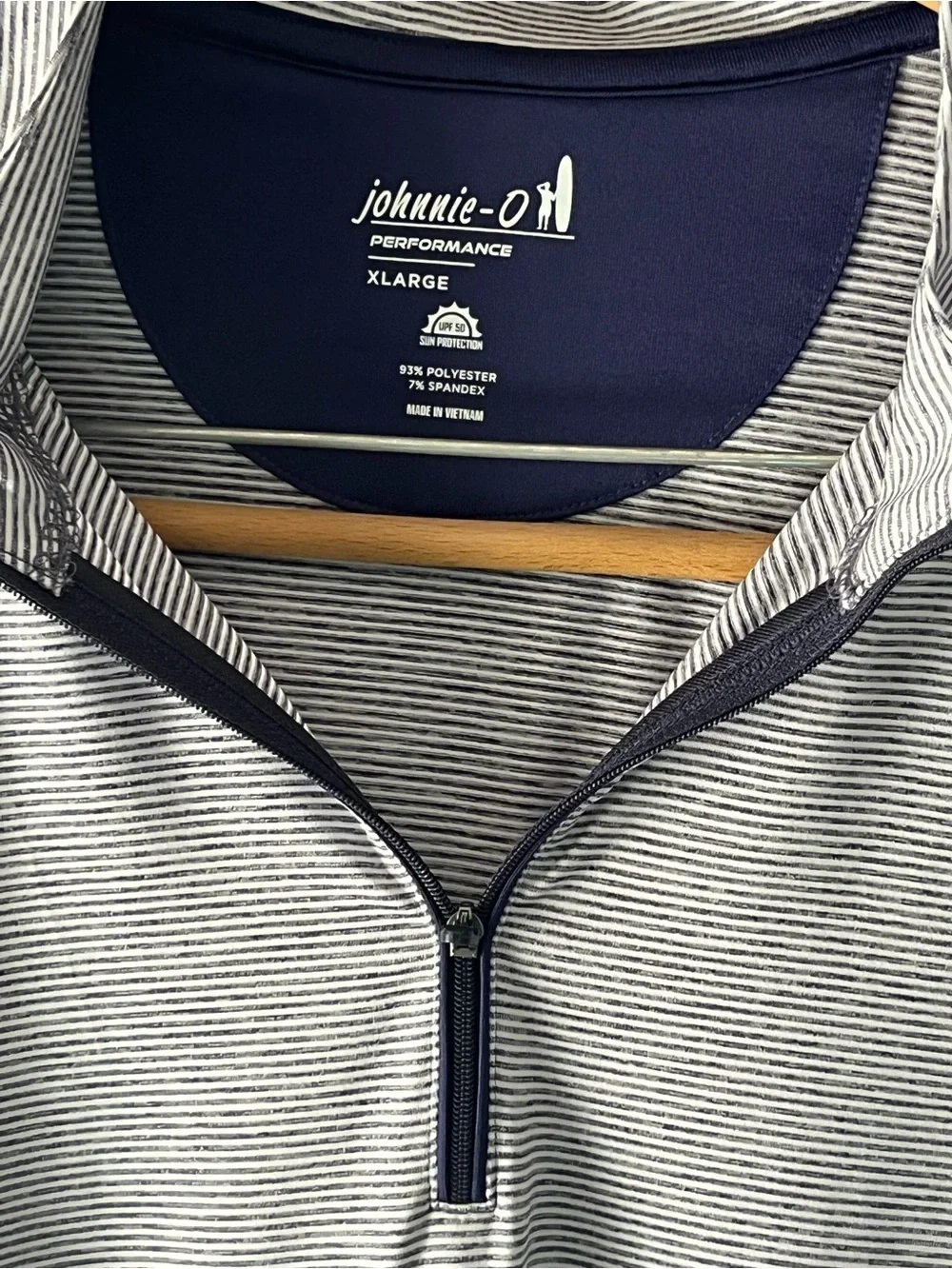 johnnie-O Navy and Light Gray Striped Quarter-Zip Hoodie
